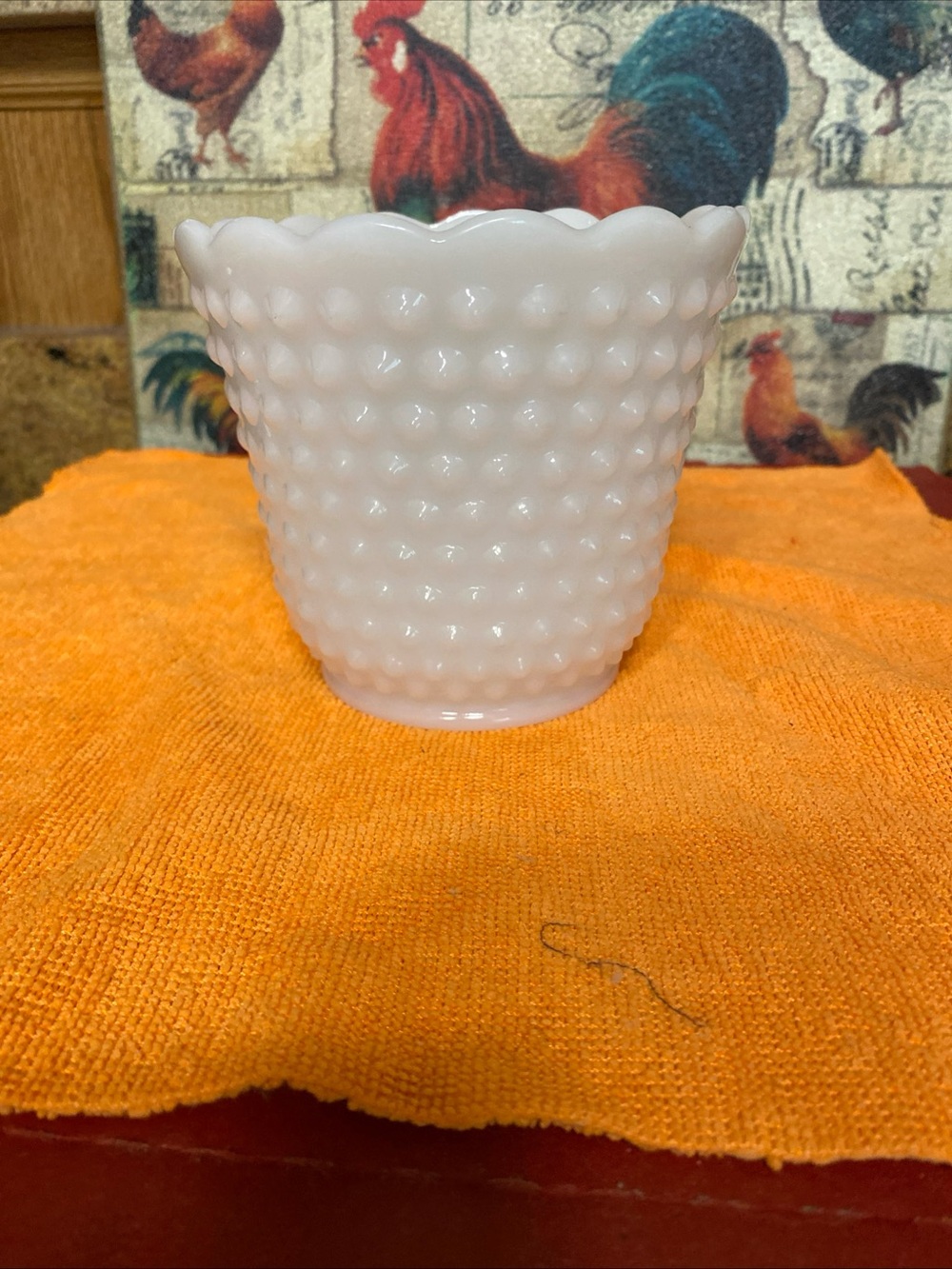 Fire King White Hobnail Glass Vase with Scalloped Rim